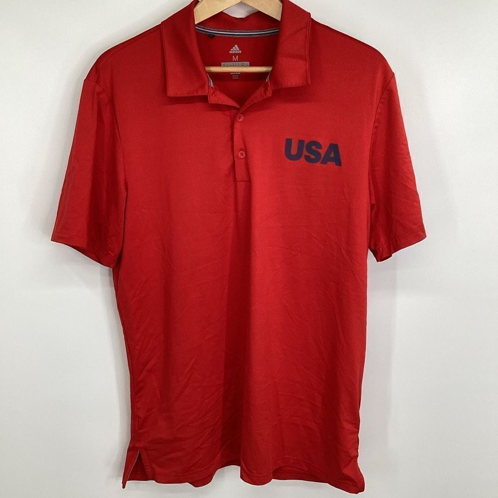 Men's Adidas Golf USA‎ Performance Polo Shirt Red/BLue Meidum